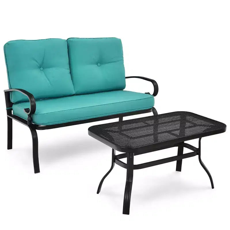 Costway Set Mobili da Giardino 2 Pezzi Panchina Tavolo Divanetto con Cuscini