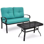 Costway Set Mobili da Giardino 2 Pezzi Panchina Tavolo Divanetto con Cuscini