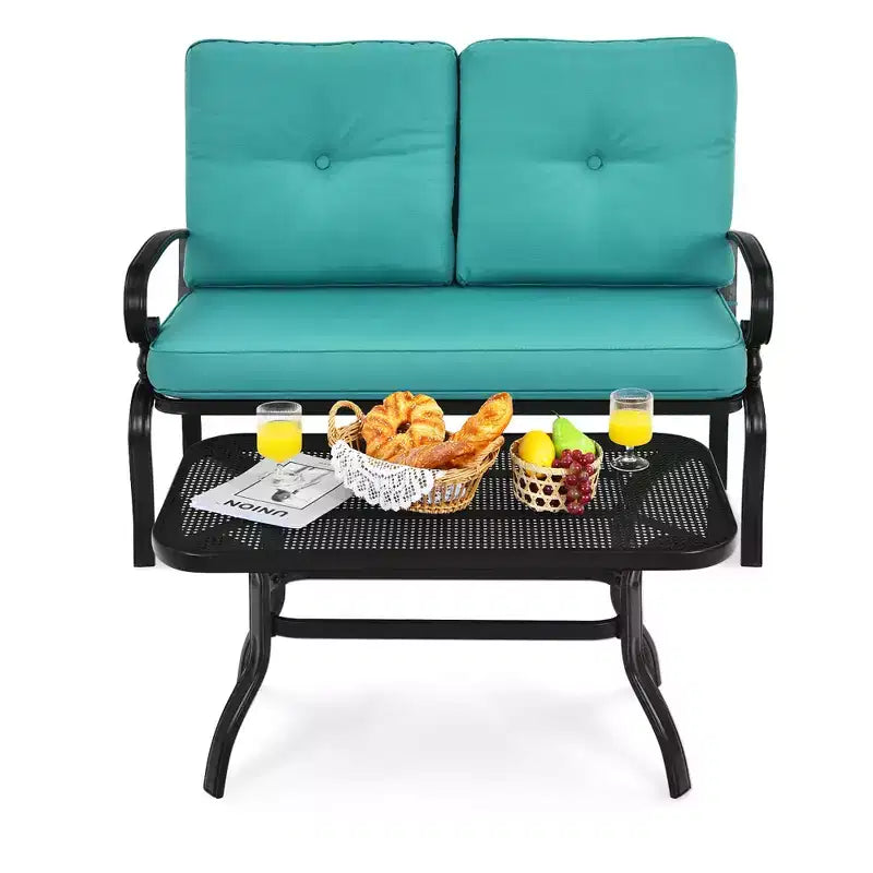Costway Set Mobili da Giardino 2 Pezzi Panchina Tavolo Divanetto con Cuscini