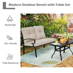 Costway Set Mobili da Giardino 2 Pezzi Panchina Tavolo Divanetto con Cuscini