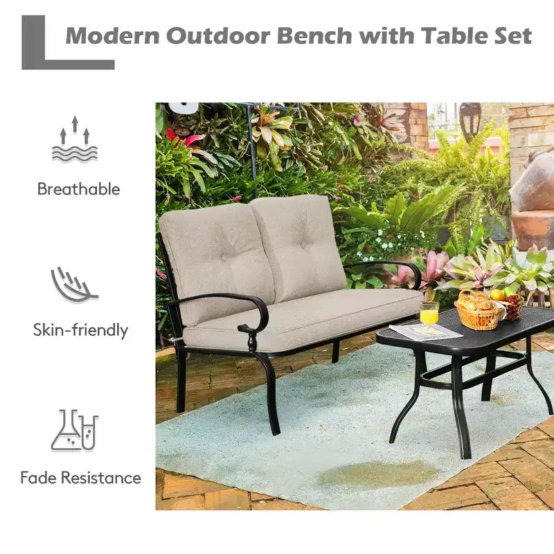 Costway Set Mobili da Giardino 2 Pezzi Panchina Tavolo Divanetto con Cuscini