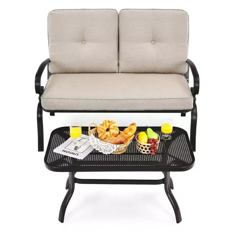 Costway Set Mobili da Giardino 2 Pezzi Panchina Tavolo Divanetto con Cuscini