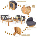 Set di mobili da giardino Costway 8 pz in legno di acacia con cuscini spessi, divano a due posti, bianco sporco/turchese/grigio