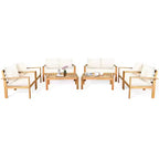 Set di mobili da giardino Costway 8 pz in legno di acacia con cuscini spessi, divano a due posti, bianco sporco/turchese/grigio