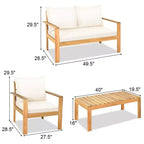 Set di mobili da giardino Costway 8 pz in legno di acacia con cuscini spessi, divano a due posti, bianco sporco/turchese/grigio
