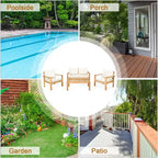 Set di mobili da giardino Costway 8 pz in legno di acacia con cuscini spessi, divano a due posti, bianco sporco/turchese/grigio
