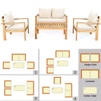 Set di mobili da giardino Costway 8 pz in legno di acacia con cuscini spessi, divano a due posti, bianco sporco/turchese/grigio