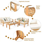 Set di mobili da giardino Costway 8 pz in legno di acacia con cuscini spessi, divano a due posti, bianco sporco/turchese/grigio