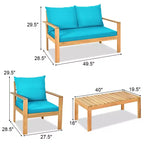 Set di mobili da giardino Costway 8 pz in legno di acacia con cuscini spessi, divano a due posti, bianco sporco/turchese/grigio