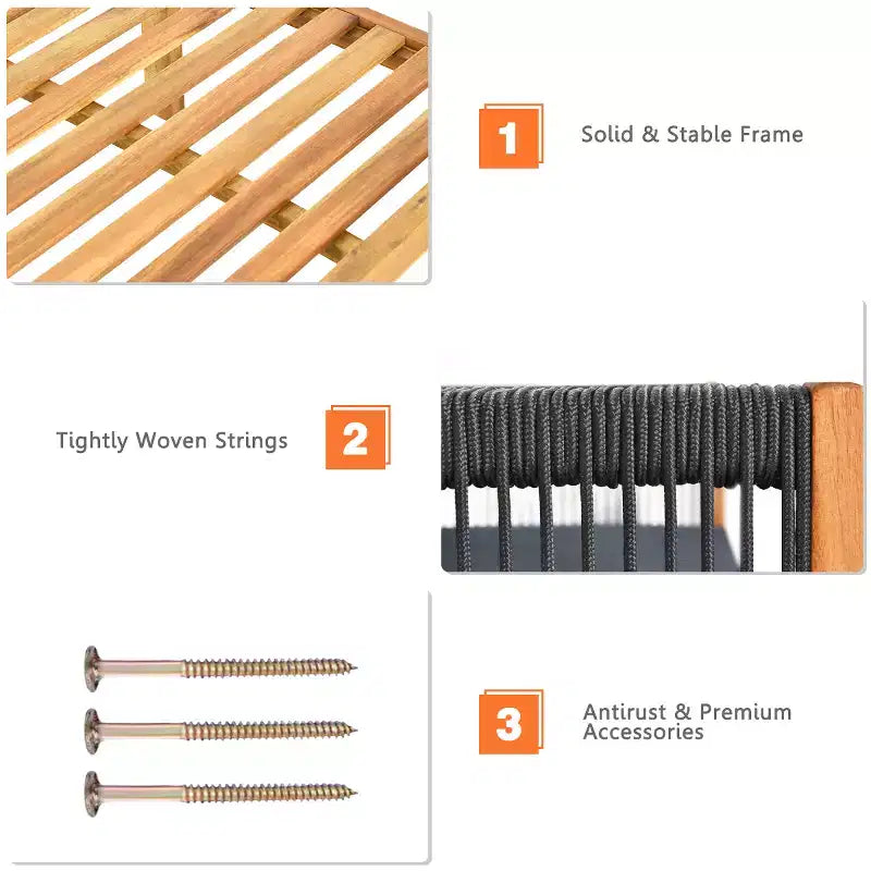 Costway Set Mobili da Divano da Giardino 3 Pezzi Cuscino Spesso Legno di Acacia