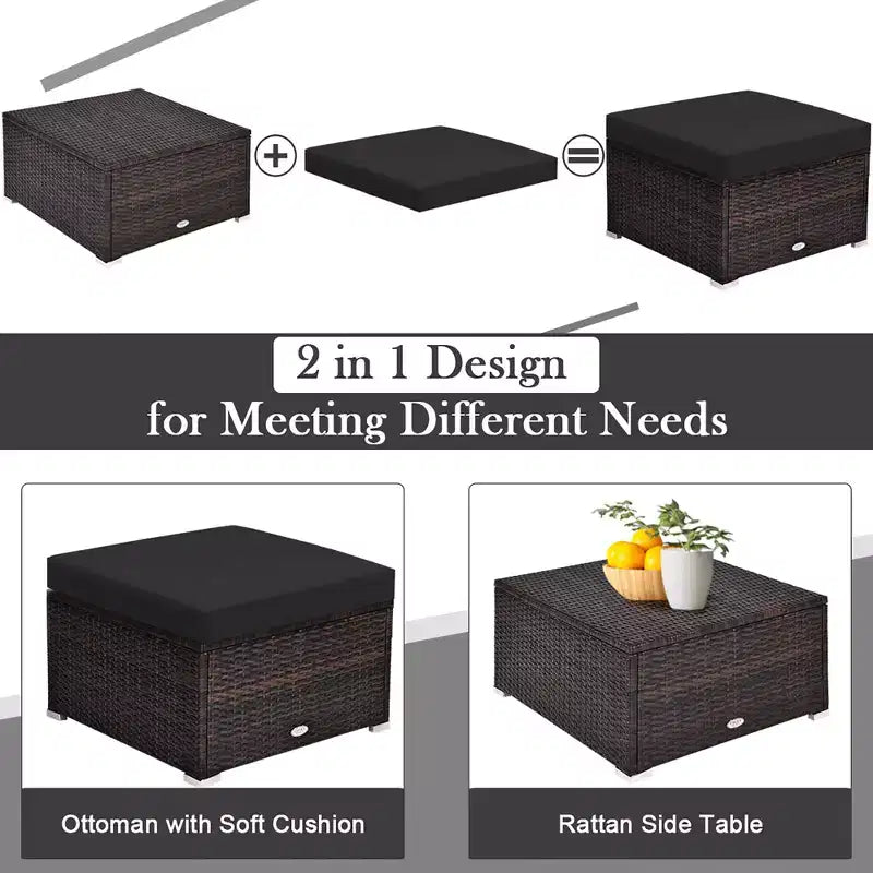 Costway Set Mobili da Giardino in Rattan 4 Pezzi Divano Ottomana Cuscini Esterno Nero