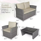 Costway Set Mobili da Giardino in Rattan 4 Pezzi con Divano Tavolo Scaffale Contenitore Cuscini