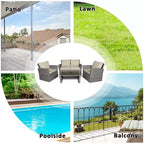 Costway Set Mobili da Giardino in Rattan 4 Pezzi con Divano Tavolo Scaffale Contenitore Cuscini