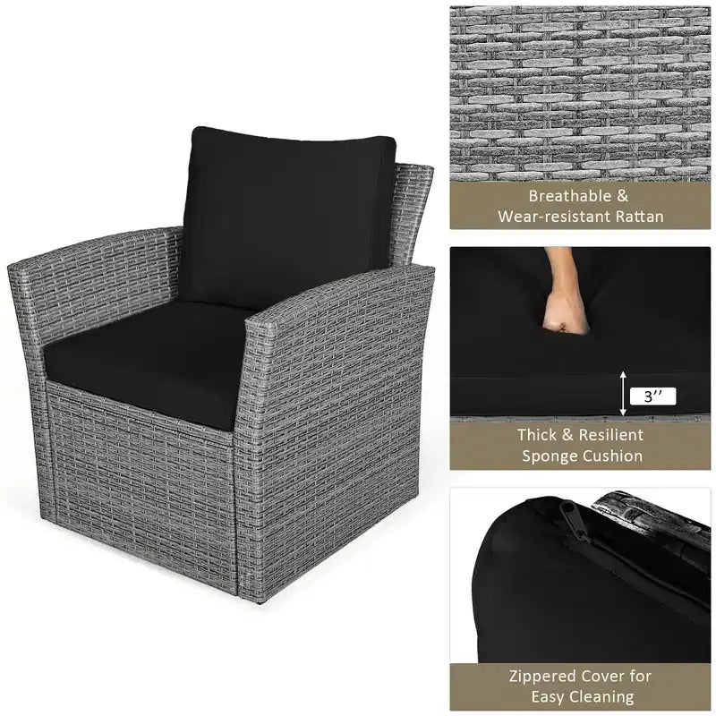 Costway Set Mobili da Giardino in Rattan 4 Pezzi con Divano Tavolo Scaffale Contenitore Cuscini