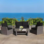 Costway 4PCS Patio Rattan Furniture Set Sofa Table Storage Shelf Cushion