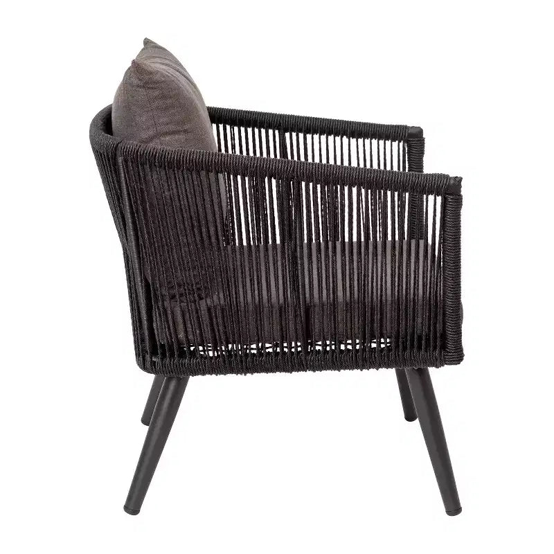 Flash Furniture Kierra Set 4 Pezzi da Conversazione Nero per Ogni Stagione con Cuscini Grigi Sfoderabili e Tavolino da Caffè in Metallo