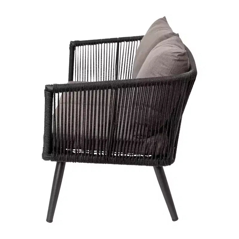 Flash Furniture Kierra Set 4 Pezzi da Conversazione Nero per Ogni Stagione con Cuscini Grigi Sfoderabili e Tavolino da Caffè in Metallo