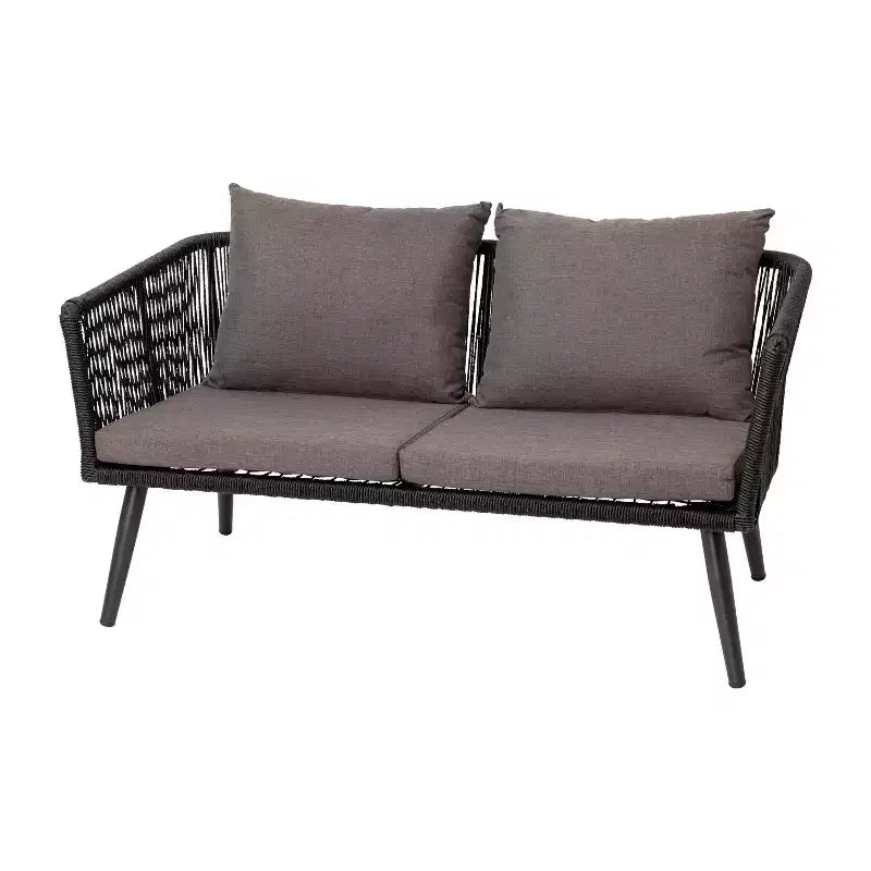 Flash Furniture Kierra Set 4 Pezzi da Conversazione Nero per Ogni Stagione con Cuscini Grigi Sfoderabili e Tavolino da Caffè in Metallo