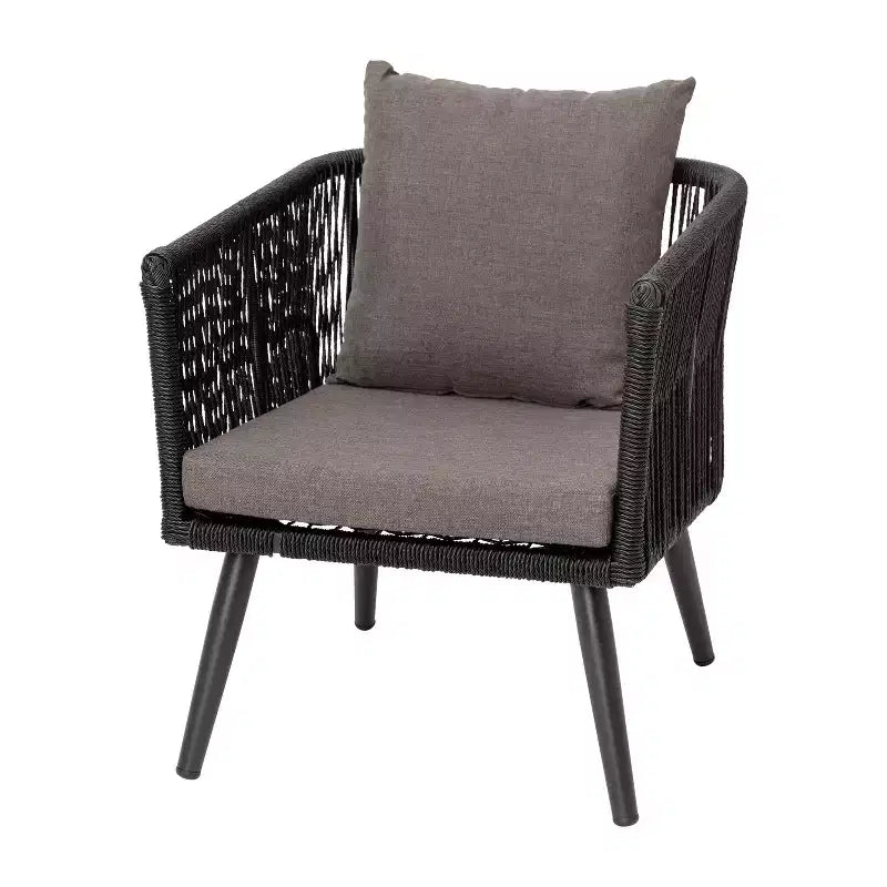 Flash Furniture Kierra Set 4 Pezzi da Conversazione Nero per Ogni Stagione con Cuscini Grigi Sfoderabili e Tavolino da Caffè in Metallo