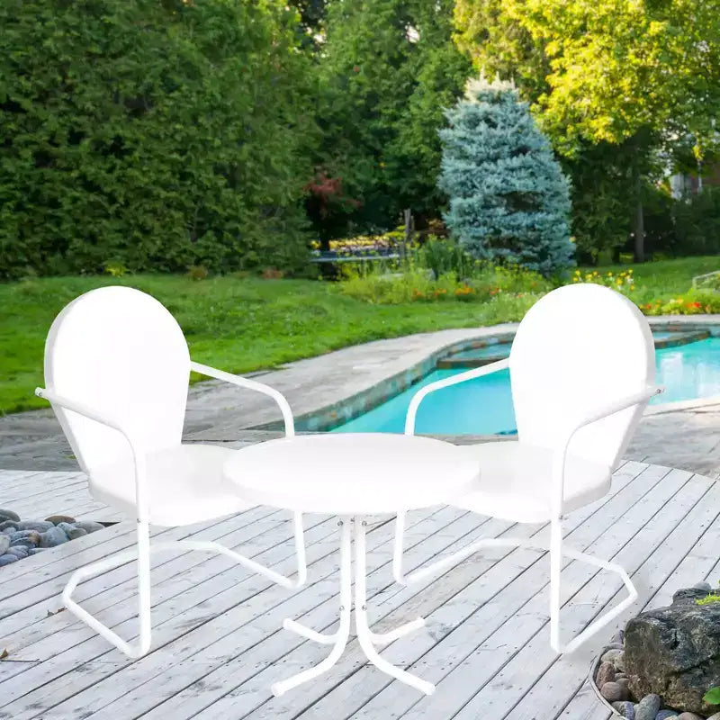 Set da esterno Northlight a 3 pezzi con sedie a tulipano in metallo e tavolino, colore bianco
