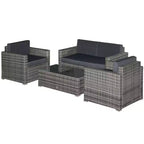 Outsunny Set Mobili da Giardino in Rattan Sintetico 4 Pezzi, Salottino da Esterno con 2 Poltrone, Divanetto a 2 Posti e Tavolino da Caffè con Piano in Vetro