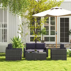 Outsunny Set Mobili da Giardino in Rattan Sintetico 4 Pezzi, Salottino da Esterno con 2 Poltrone, Divanetto a 2 Posti e Tavolino da Caffè con Piano in Vetro