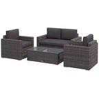 Outsunny Set Mobili da Giardino in Rattan Sintetico 4 Pezzi, Salottino da Esterno con 2 Poltrone, Divanetto a 2 Posti e Tavolino da Caffè con Piano in Vetro