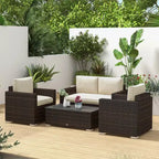 Outsunny Set Mobili da Giardino in Rattan Sintetico 4 Pezzi, Salottino da Esterno con 2 Poltrone, Divanetto a 2 Posti e Tavolino da Caffè con Piano in Vetro