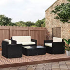 Outsunny Set Mobili da Giardino in Rattan Sintetico 4 Pezzi, Salottino da Esterno con 2 Poltrone, Divanetto a 2 Posti e Tavolino da Caffè con Piano in Vetro
