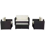 Outsunny Set Mobili da Giardino in Rattan Sintetico 4 Pezzi, Salottino da Esterno con 2 Poltrone, Divanetto a 2 Posti e Tavolino da Caffè con Piano in Vetro