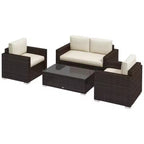 Outsunny Set Mobili da Giardino in Rattan Sintetico 4 Pezzi, Salottino da Esterno con 2 Poltrone, Divanetto a 2 Posti e Tavolino da Caffè con Piano in Vetro