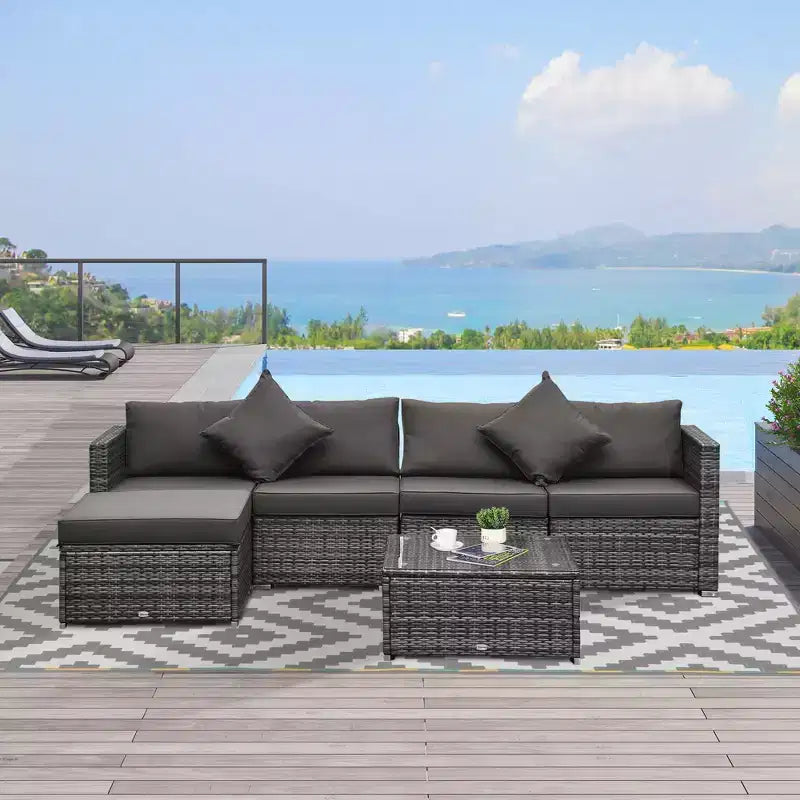Set di divani Outsunny a 6 pezzi in rattan PE da esterno, set di mobili da conversazione componibili in vimini per patio con cuscini e tavolino da caffè