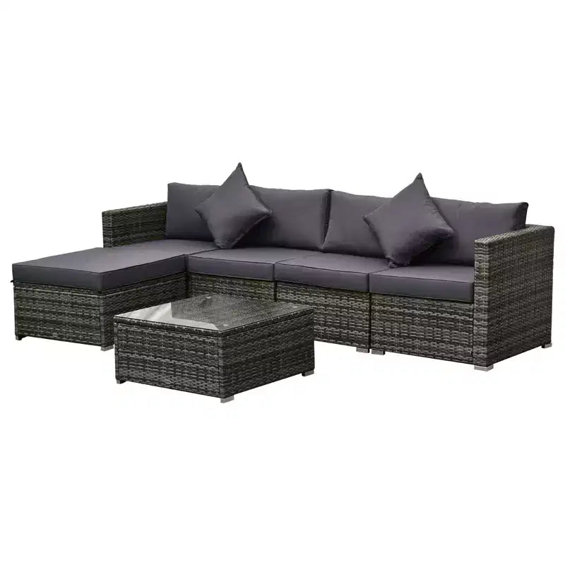 Set di divani Outsunny a 6 pezzi in rattan PE da esterno, set di mobili da conversazione componibili in vimini per patio con cuscini e tavolino da caffè