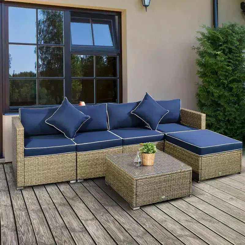 Set di divani Outsunny a 6 pezzi in rattan PE da esterno, set di mobili da conversazione componibili in vimini per patio con cuscini e tavolino da caffè