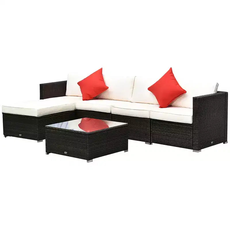 Set di divani Outsunny a 6 pezzi in rattan PE da esterno, set di mobili da conversazione componibili in vimini per patio con cuscini e tavolino da caffè