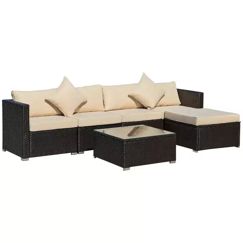Set di divani Outsunny a 6 pezzi in rattan PE da esterno, set di mobili da conversazione componibili in vimini per patio con cuscini e tavolino da caffè