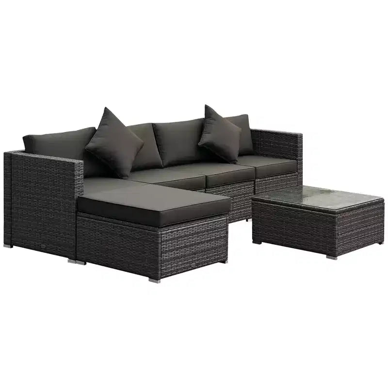 Set di divani Outsunny a 6 pezzi in rattan PE da esterno, set di mobili da conversazione componibili in vimini per patio con cuscini e tavolino da caffè