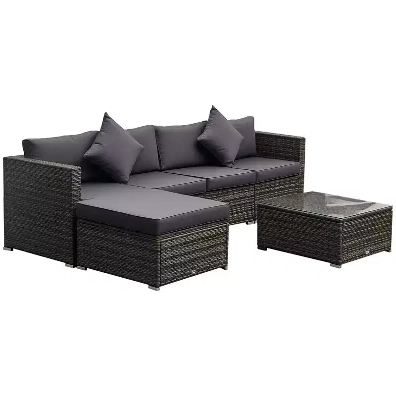 Set di divani Outsunny a 6 pezzi in rattan PE da esterno, set di mobili da conversazione componibili in vimini per patio con cuscini e tavolino da caffè