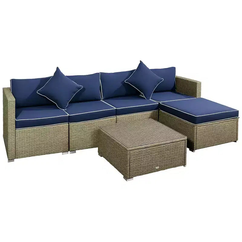 Set di divani Outsunny a 6 pezzi in rattan PE da esterno, set di mobili da conversazione componibili in vimini per patio con cuscini e tavolino da caffè