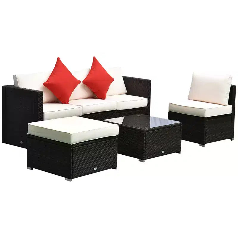 Set di divani Outsunny a 6 pezzi in rattan PE da esterno, set di mobili da conversazione componibili in vimini per patio con cuscini e tavolino da caffè