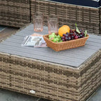 Set di mobili da giardino Outsunny da 7 pezzi, set da conversazione in vimini da esterno, divano componibile in rattan PE per tutte le stagioni con tavolo effetto legno, cuscini a righe