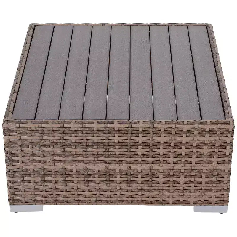 Set di mobili da giardino Outsunny da 7 pezzi, set da conversazione in vimini da esterno, divano componibile in rattan PE per tutte le stagioni con tavolo effetto legno, cuscini a righe
