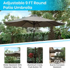 Merrick Lane Set da Pranzo da Esterno Cinque Pezzi in Finto Teak - Tavolo, Due Sedie Club Impilabili Senza Braccioli, Ombrellone Grigio da 2,7 m e Base