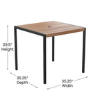 Merrick Lane Set da Pranzo da Esterno Cinque Pezzi in Finto Teak - Tavolo, Due Sedie Club Impilabili Senza Braccioli, Ombrellone Grigio da 2,7 m e Base