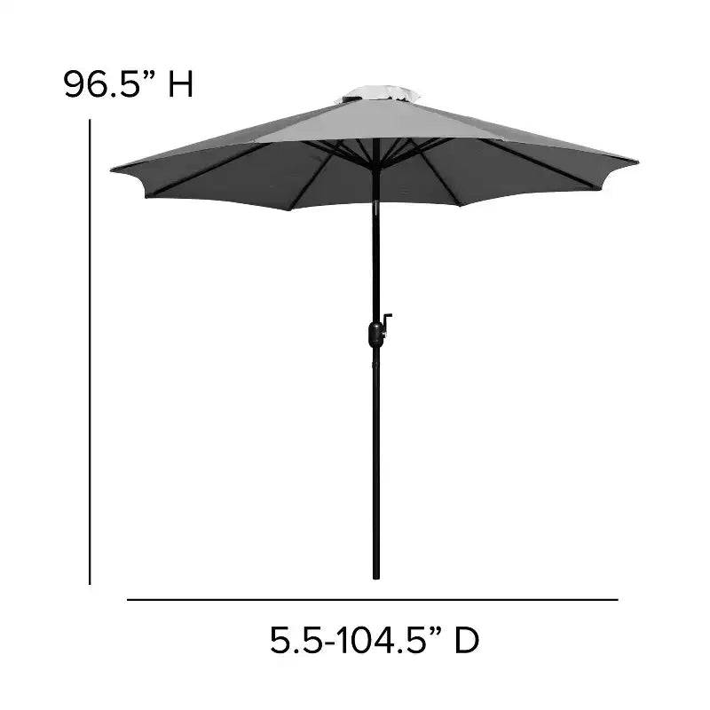 Merrick Lane Set da Pranzo da Esterno Cinque Pezzi in Finto Teak - Tavolo, Due Sedie Club Impilabili Senza Braccioli, Ombrellone Grigio da 2,7 m e Base