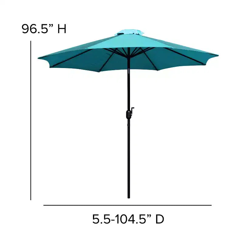 Merrick Lane Set da Pranzo da Esterno Cinque Pezzi in Finto Teak - Tavolo, Due Sedie Club Impilabili Senza Braccioli, Ombrellone Grigio da 2,7 m e Base
