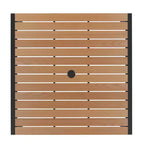 Merrick Lane Set da Pranzo da Esterno Cinque Pezzi in Finto Teak - Tavolo, Due Sedie Club Impilabili Senza Braccioli, Ombrellone Grigio da 2,7 m e Base