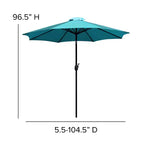 Merrick Lane Five Piece Faux Teak Patio Dining Set Includes Table, Two Club Chairs, 9' Patio Umbrella and Base