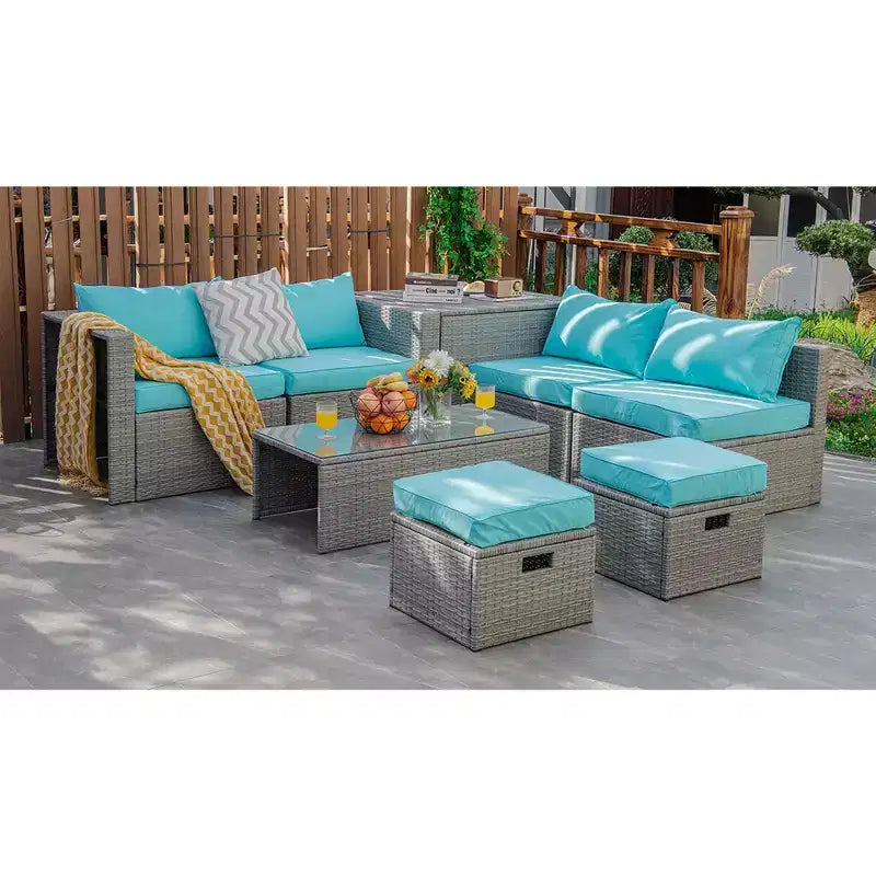 Costway 8PCS Patio Rattan Furniture Set Storage Waterproof Cover Cushion