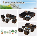Costway Set Mobili da Giardino in Rattan 8 Pezzi Salvaspazio con Cuscini Neri/Turchesi/Blu Scuro